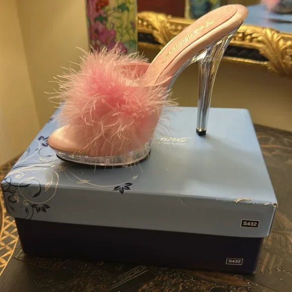 Pleaser Pink Feathered Women's Heels - Picture 4 of 16